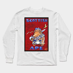 Scottish Ape on Red Long Sleeve T-Shirt